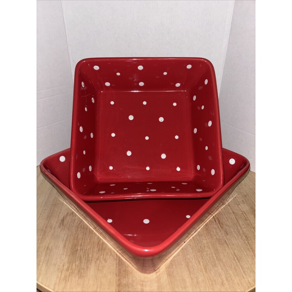 Nesting casserole Dishes Temptations Red polka dot Set 7 And 8 Inch Ceramic Ston